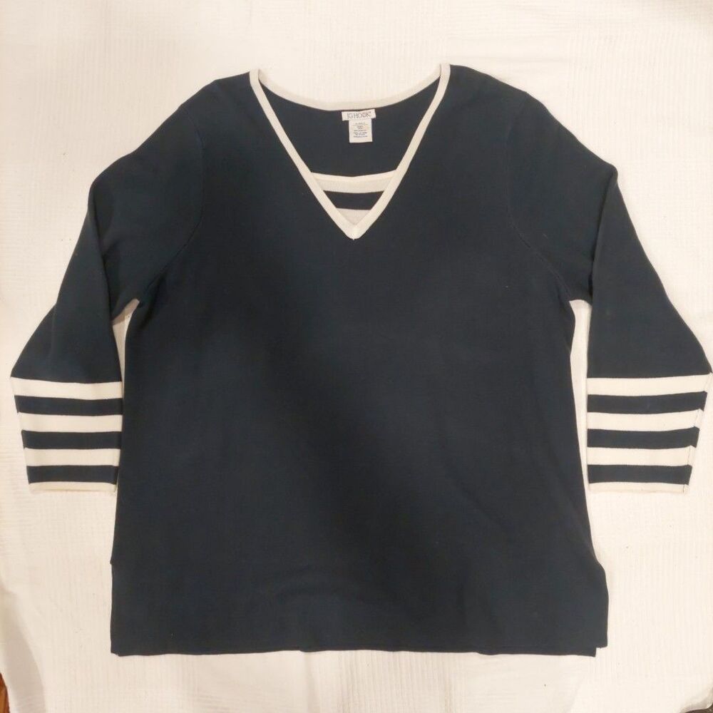 Vintage JG Hook Sweater Navy Blue White Nautical V-Neck Size 3XWT